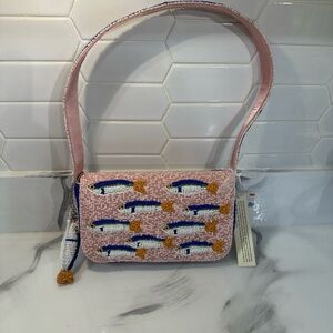 Beaded Pink Fish Pattern Shoulder Bag